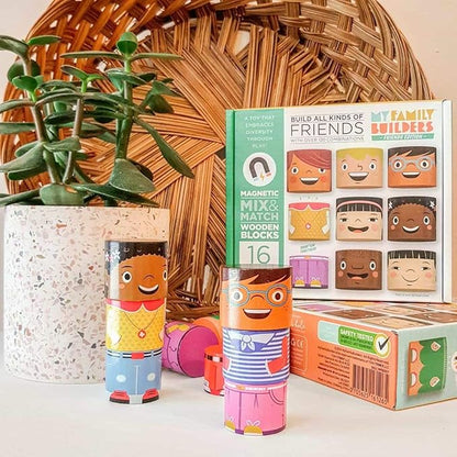 16-Piece Multiracial Magnetic Friends Play Set – Wooden Diversity Building Blocks for Kids – SEL Toy Promoting Cultural Inclusion & Creative Play