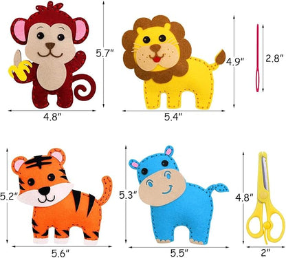 Safari Jungle Animals Sewing Kit Zoo Felt Animal DIY Crafts for Girls and Boys Educational Nursery Sewing for Kids Art Craft Kits for Beginners Set of 10