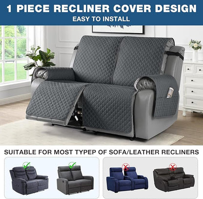 TAOCOCO Waterproof Recliner Loveseat Cover Non-Slip Sofa Slipcover, Pet Couch Cover for Loveseat Recliner with Straps, Washable Reclining Loveseat Cover Furniture Protector (2 Seater, Charcoal Gray)