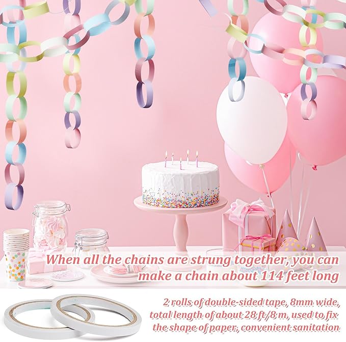 Lincia 600 Sheet Paper Chain Garland Strips 1x8 Inch with Double Sided Tape, DIY Construction Paper Chains for Birthday Wedding Holiday Party Decorations, Crafts Supplies (Macaron)