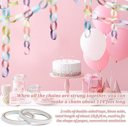 Lincia 600 Sheet Paper Chain Garland Strips 1x8 Inch with Double Sided Tape, DIY Construction Paper Chains for Birthday Wedding Holiday Party Decorations, Crafts Supplies (Macaron)