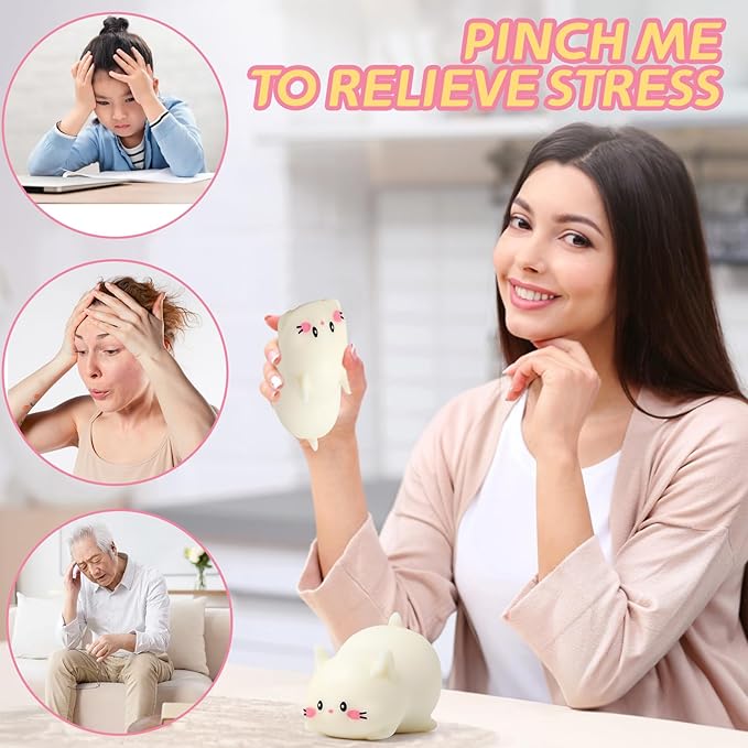 Cat Stress Balls, Cute Cat Squishy Toys for Kids and Adults, Stress Relief Sensory Toys (White), Fidget Toys Squishy Suitable Boys Girls, Animal Dough Squishies Squeeze Toys, Party Favors for Kids