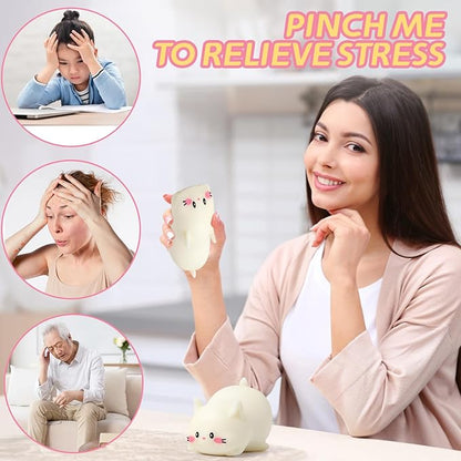 Cat Stress Balls, Cute Cat Squishy Toys for Kids and Adults, Stress Relief Sensory Toys (White), Fidget Toys Squishy Suitable Boys Girls, Animal Dough Squishies Squeeze Toys, Party Favors for Kids
