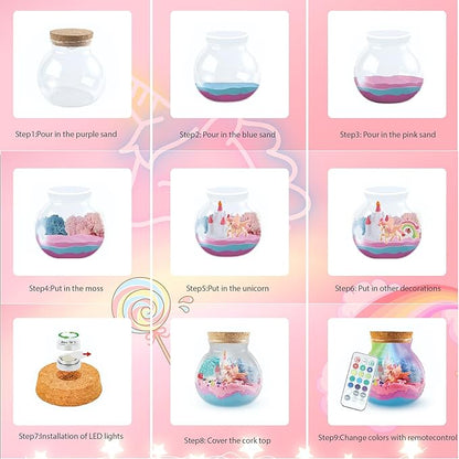 Unicorn Light-Up Terrarium Kit for Kids - LED Night Light Birthday Gift for Girls Ages 5 6 7 8 9 10 11 12 Year Old - Unicorn DIY Arts and Crafts Kit for Kids - Best Christmas Gifts for Girls