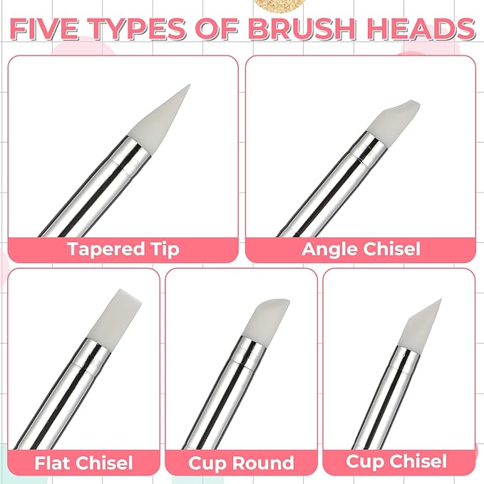 Silicone Brush, 15 Pcs Head Silicone Paint Brush Rubber Paint Pens Flexible Clay Carving Tools for Sculpting Handicraft Pottery Handicraft Nail Art Artwork Acrylic Paints, 5 Shapes (Black)