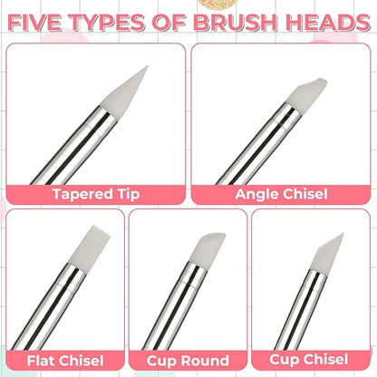 Silicone Brush, 15 Pcs Head Silicone Paint Brush Rubber Paint Pens Flexible Clay Carving Tools for Sculpting Handicraft Pottery Handicraft Nail Art Artwork Acrylic Paints, 5 Shapes (Black)