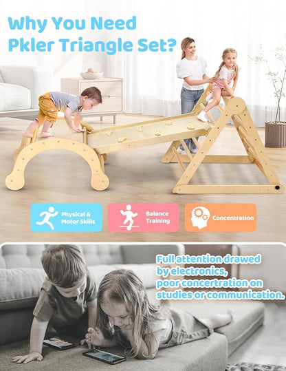 YOLEO Large Pikler Triangle Set, Wooden Toddler Climbing Toys Indoor with Safer Sturdy Base, Montessori Pikler Triangle Climbing Set for Kids' Indoor Climber & Playground & Jungle Gym (Natural)