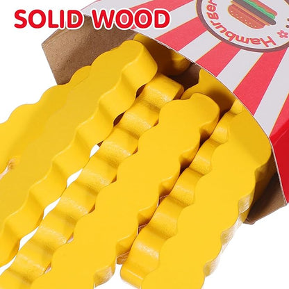 Vaguelly 1 Set Hamburger French Fries Combo Simulation Wooden Food Toys Wooden Kitchen Food Fake Food Wood Pretend Food Kitchen Play Food Happy Burgers Household Paper Bread Child