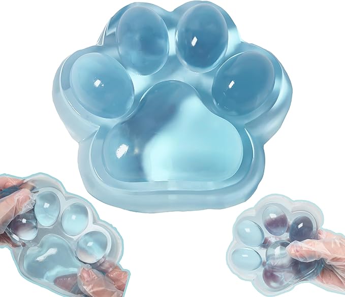 Large Cat Paw Taba Squishy Big Squeeze Toys 5-inch Blue Cute Fufu Squishy Sensory Stress Relief Fidget Toys for Party Favors Sensory Anxiety Toys for Adults (Transparent Blue)