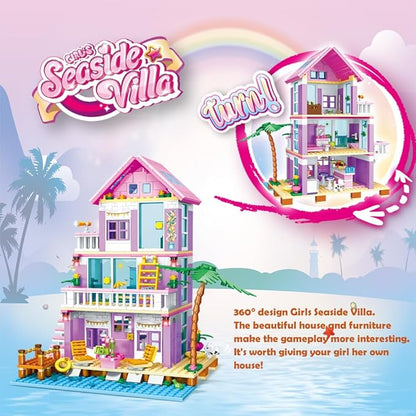 Seaside Villa Building Set 573 Pieces Toys for Girls Building Blocks House Toys Beach Villa Construction Toys Holiday Cottage Building Bricks Toys for Girls Age 6+