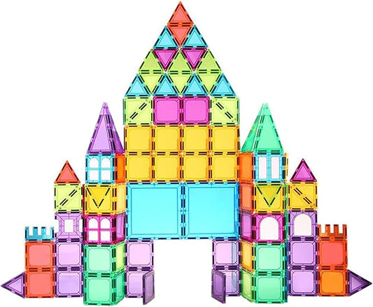 Bmag Magnetic Tiles, 120 PCS Magnetic Building Blocks, 3D Magnet Tiles for Kids Boys Girls, STEM Construction Building Set, Stacking Toys with 2 Car