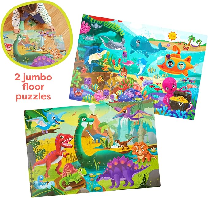 B. toys- Gigantic Jigsaw 2-Pack - Sea & Dinosaurs- 48-Piece Floor Puzzles – 2 Puzzles, Ocean & Dinos – Large 2 x 3 Feet Jigsaw Puzzles for Kids – Educational & Developmental Toys – 3 Years +