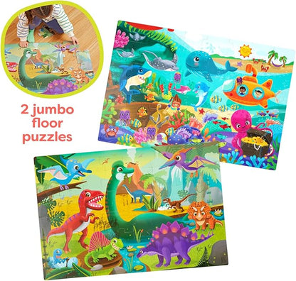 B. toys- Gigantic Jigsaw 2-Pack - Sea & Dinosaurs- 48-Piece Floor Puzzles – 2 Puzzles, Ocean & Dinos – Large 2 x 3 Feet Jigsaw Puzzles for Kids – Educational & Developmental Toys – 3 Years +