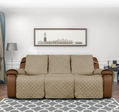 Easy-Going Oversized Recliner Sofa Cover, Reversible Couch Cover for 3 Seat Recliner, Split Sofa Cover for Each Seat with Elastic Straps for Kids, Dogs, Pets (3 Seater, Beige/Beige)
