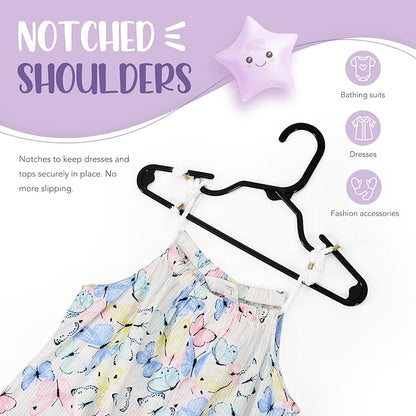 HOUSE DAY Plastic Baby Hangers for Closet 20 Pack, Durable Plastic Kids Hangers for Baby Clothes, Thin & Compact Childrens Hangers, Space Saving Black Baby Hangers, Small Hangers for Kids Clothes