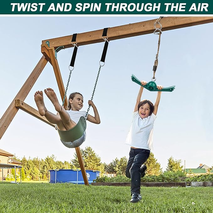 YAMIPROBI Swing Spins Set: 360° Handle Twist-Spin Flips Toy - Slackline Attachments Activate Play Powers - Accessories for Kids' Playground and Backyard Fun, Green