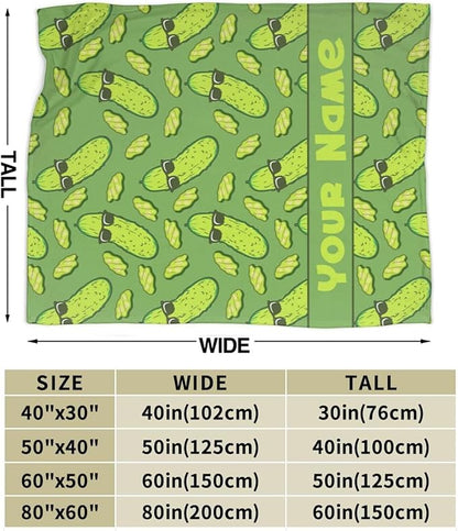 Custom Pickle Blanket with Name for Women Men, Personalized Cute Pickle Themed Design Printed Throw Blankets for Teens Adults Lap, Chair Sofa, Giftable Blanket, 50"x 60"