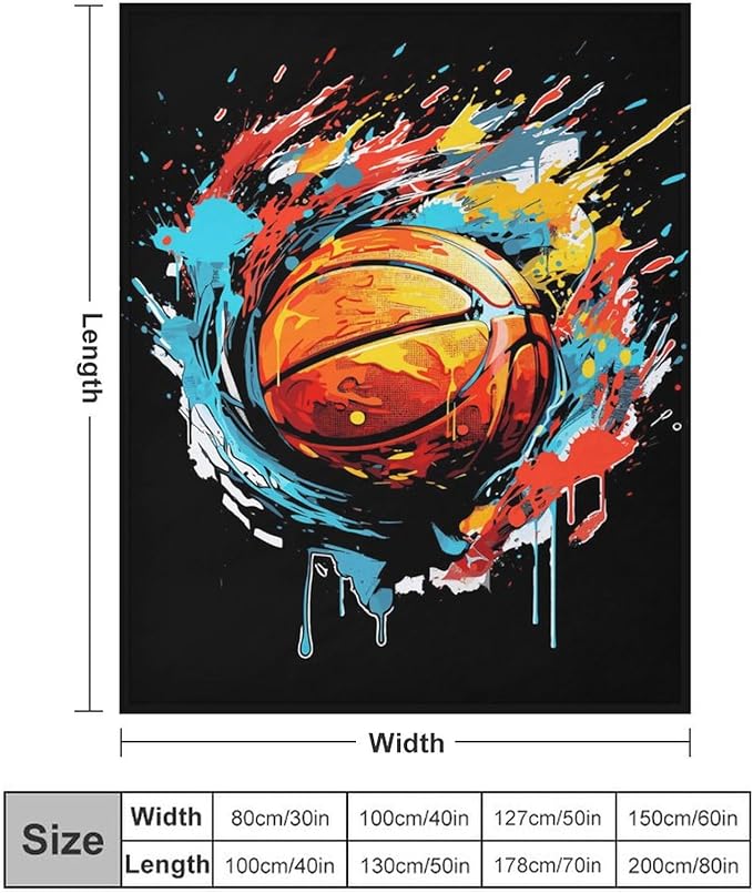 Basketball Throw Blanket - Soft Flannel Sports Basketball Blankets for Girls Boys Kids Basketball Lovers - Warm Basketball Throw Blankets for All Season Lap, Chair, Sofa - 50"x40"