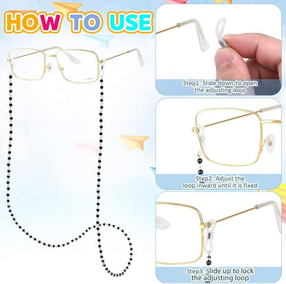 Kavoc 4Pcs Old Lady Costume Accessories Granny Grandma Dress up Eyeglasses Beaded Chain Faux Pearl Bead Necklace and Bracelet