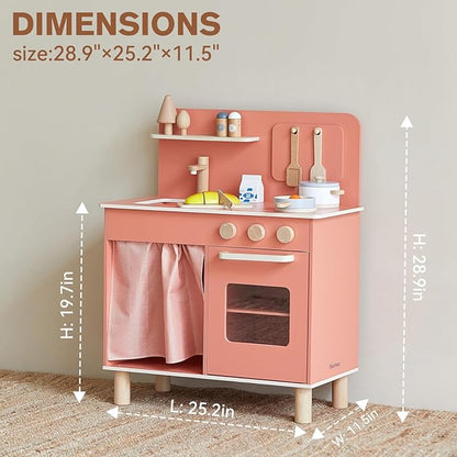 Giant bean Wooden Play Kitchen, Nordic Play Kitchen for Toddlers 1-3, with Cookware Accessories, Pretend Cooking Food Set for Toddlers Boys & Girls