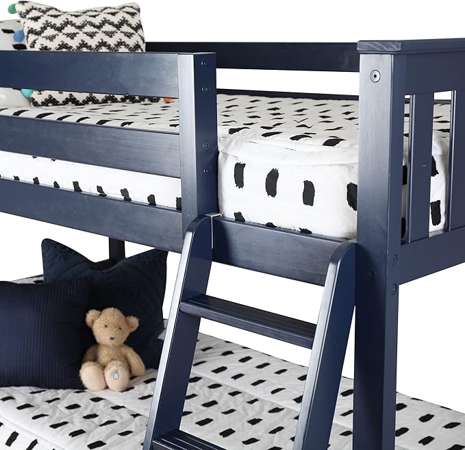 Max & Lily Twin Over Twin Low Bunk Bed with Ladder, Wooden Bunk beds with 14” Safety Guardrail for Kids,Toddlers, Boys, Girls, Teens, Bedroom Furniture, Blue