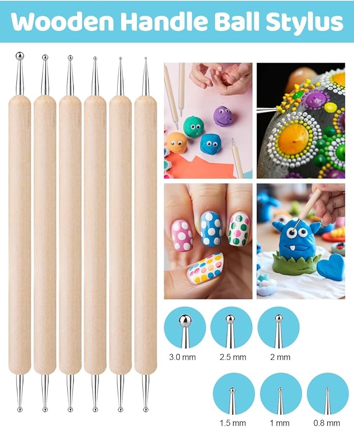 20Pcs Clay Sculpting Tools Kit, Ceramic Clay Ball Stylus Dot Painting Tools, Air Dry Clay Tools Set for Carving, Dotting, Embossing, Shaping, Molding, Pottery Crafts, Nail Art, Rhinestone, Rock