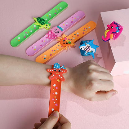 Marine Life Slap Bracelets Party Favors for Kids(6pack)-Jellyfish/Crab/Shark/Starfish/Turtle/Seahorse Goodie Bag Stuffers for Boys&Girls Marine Life Theme Party Supplies Carnival Prizes Suit
