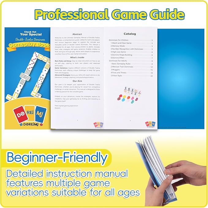 Mexican Train Dominoes Game Set, Double 12 Colored Dot Dominoes with Update Hub, Travel Domino Train Game with 91 Tiles and Portable Carry Case, Family Board Team Games for Kids and Adults