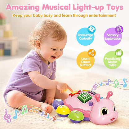 Baby Crawling Toys for 6-12 Months, Musical Toys for Infants 7 8 9 10 11 Months, Early Learning Educational Toy with Sound, Tummy Time Development Toys, Christmas Birthday Gifts for 1 Year Old, Pink