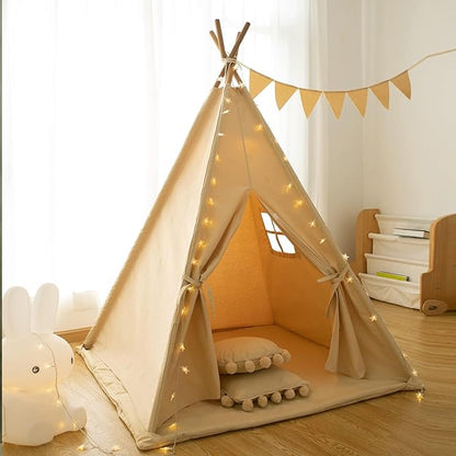 RongFa Teepee Tent for Kids-Portable Children Play Tent Indoor Outdoor (Apricot with Mat)