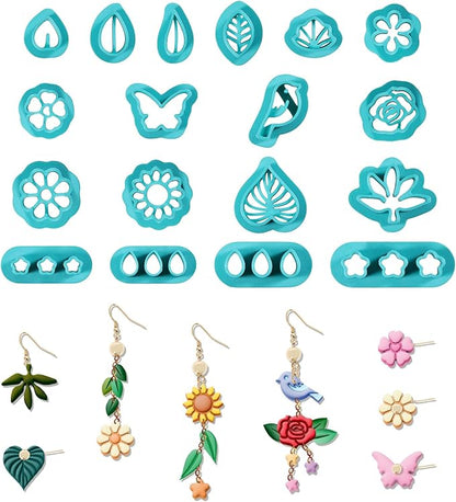 ORIGACH 18 Pcs Spring Polymer Clay Cutters，Floral & Leaf Design Clay Cutters for Polymer Clay Jewelry Earrings with a Clear Storage Box
