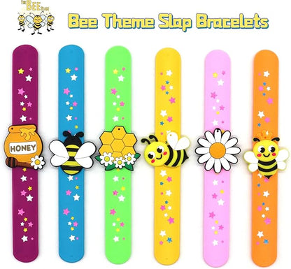 Bee Theme Slap Bracelets Party Favors- Bee Silicone Wristbands (6pack) for Boys&Girls Birthday&Bee Theme Party Supplies Carnival Prizes Suit Classroom Exchanging Gifts
