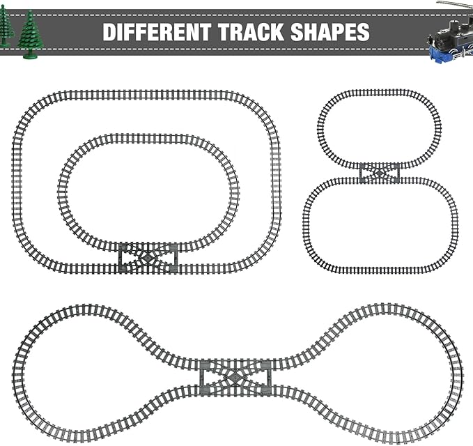Classic City Train Tracks, 54 Pieces Railroad Track with 32 Curved, 20 Straight and 2 Switch Train Tracks, Train Expansion Accessories Compatible with All Major Train Tracks