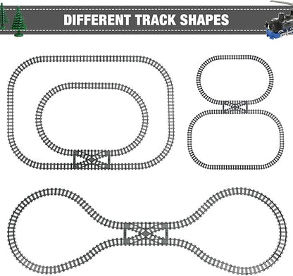 Classic City Train Tracks, 54 Pieces Railroad Track with 32 Curved, 20 Straight and 2 Switch Train Tracks, Train Expansion Accessories Compatible with All Major Train Tracks
