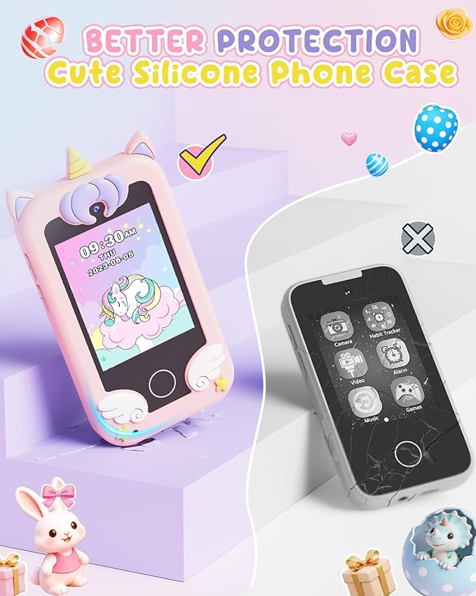 UCIDCI Unicorn Kids Smart Phone Toys for Girls Ages 3-7 with Dual Camera - Toddler Phone with Learning Games, Travel Toys with MP3 Music Player for Christmas, Birthday Gifts for 3 4 5 6 7 Year Old