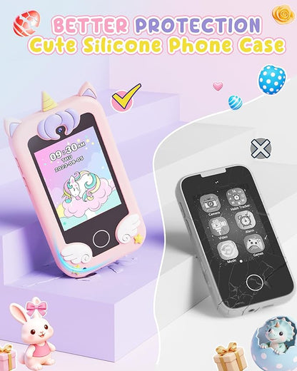 UCIDCI Unicorn Kids Smart Phone Toys for Girls Ages 3-7 with Dual Camera - Toddler Phone with Learning Games, Travel Toys with MP3 Music Player for Christmas, Birthday Gifts for 3 4 5 6 7 Year Old