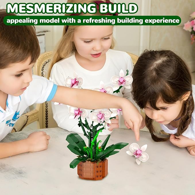 Orchid Building Blocks Set with LED Light – DIY Artificial Flower Kit for Home Decoration, for Adults and Kids 6-14,Ideal for Christmas,Birthdays,and Special Occasions,729-Piece