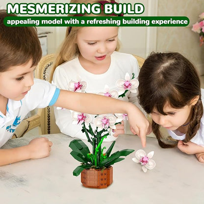 Orchid Building Blocks Set with LED Light – DIY Artificial Flower Kit for Home Decoration, for Adults and Kids 6-14,Ideal for Christmas,Birthdays,and Special Occasions,729-Piece