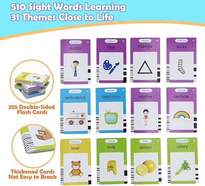Spanish & English 510 Words Alphabet Bilingual Talking Flash Cards for 3-8 Years Toddlers, Pocket Speech Buddy Therapy Autism Toys, Educational Learning Interactive Toy for Boys Girls Kids Gifts Blue