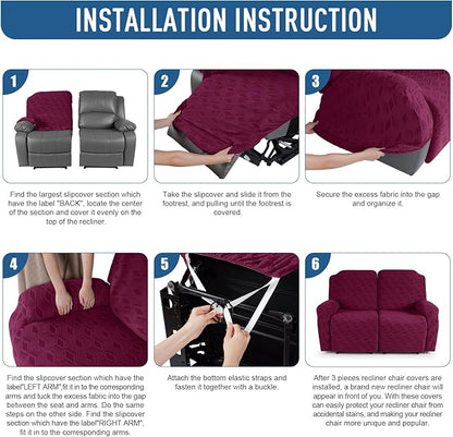 TAOCOCO Recliner Loveseat Cover, Stretch Jacquard Reclining Loveseat Cover Furniture Protector Sofa Slipcovers 2 Seat Recliner Covers with Elastic Bottom for Kids, Pets (Burgundy)