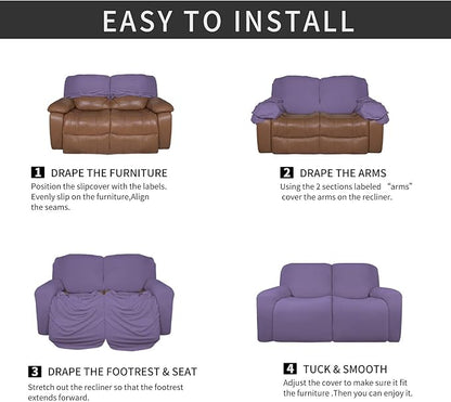 Easy-Going 6 Pieces Microfiber Stretch Sectional Recliner Sofa Slipcover Soft Fitted Fleece 2 Seats Couch Cover Washable Furniture Protector with Elasticity for Kids(Recliner Loveseat, Purple)