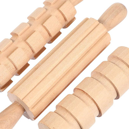 NUOBESTY Wooden Clay and Tools Kids Tool Set Wood Pottery Tools Stamps Molding Clay for Art DIY Crafts Wooden Clay Stamp Wooden Handle Pottery Tools