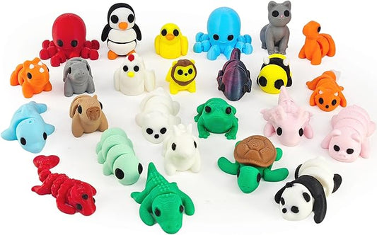 25 pcs Animal Figurines, 3D Printed Animal Figurines Set, Articulated, Party Favors, Pocket Fidget Toys Bulk, Goodie Bag Stuffers, Gifts for Boys Girls Toddlers, Classroom Rewards