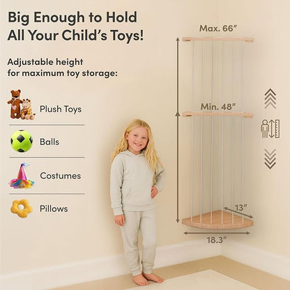 PUTSKA Nursery Furniture Hanging Organizer – Wall Mounted Stuffed Animal Storage for Baby Room, Corner Plush Collection Display & Nursery Organization System, Space-Saving Vertical Storage - Rainbow