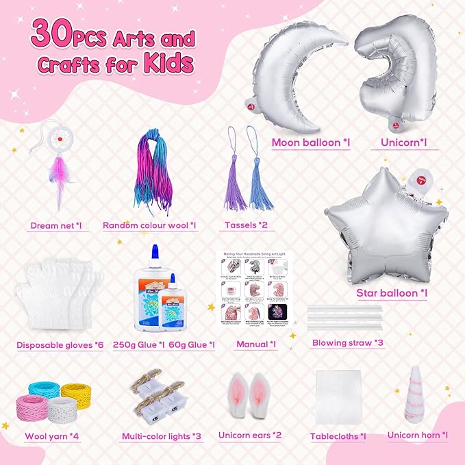 3D String Art Kit for Kids, 30pcs Arts and Crafts for Kids Ages 8-12, Girls Unicorn Toys 6-12 Light Up String Light Toys, Crafts for Girls, Birthday Christmas Gifts for Girls and Boys (Unicorn)