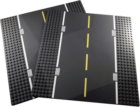 Apostrophe Games Road Baseplate – Premium Building Blocks Base Plates Compatible with All Major Brands – 2pcs Baseplate Gray with Road Design – 2 Straight Roads