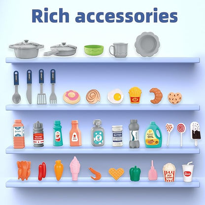 Play Kitchen Toys for Kids - 46-Piece Realistic Kitchen Set with Lights, Sounds, and Spray Function - Perfectly Gift for Ages 3+