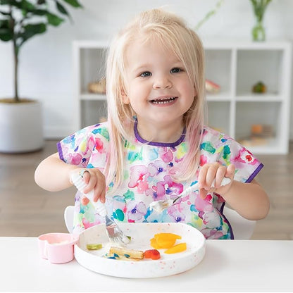 Bumkins Toddler Utensils, Kids Size Fork and Spoon Set, Silicone and Stainless-Steel Training Silverware, Angled Forks/Sporks Feeding, Children Hold Learning to Eat, 18 Mos Up, Vanilla Sprinkles