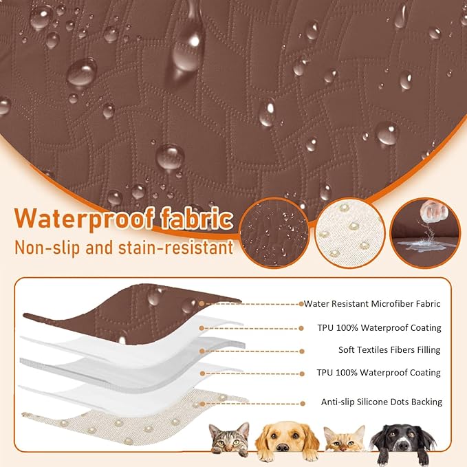 XINEAGE 100% Waterproof Recliner Chair Covers with Elastic Straps, Nonslip Reclining Couch Covers Washable Recliner Couch Cover with Pockets Furniture Protector for Pets Dogs (Coffee, 25")