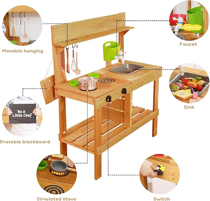 Mud Kitchen, Play Kitchen, Kitchen Accessories and Garden Sink, Kids Outdoor Kitchen Playset with Faucet, Mud Kitchen for Kids Outdoor